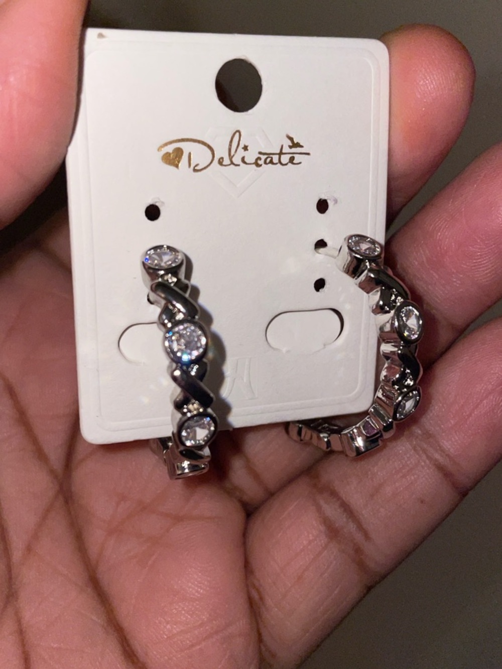 delicates Silver Crystal Twist Hoop Earrings - Silver